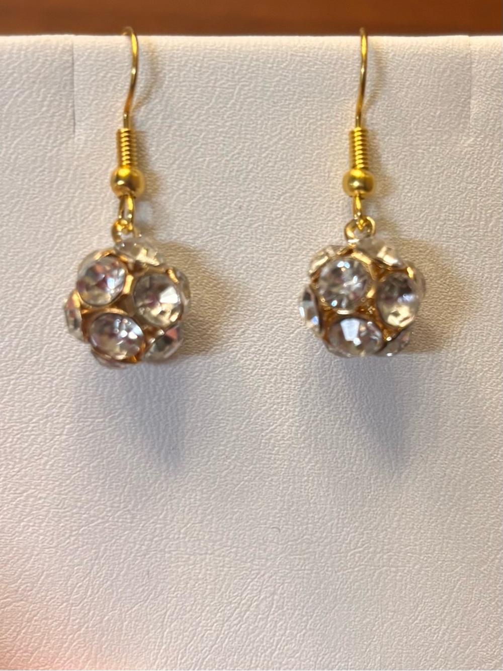 New bling sparkly glamorous Gold Crystal Ball Drop Earrings with Clear Stones
